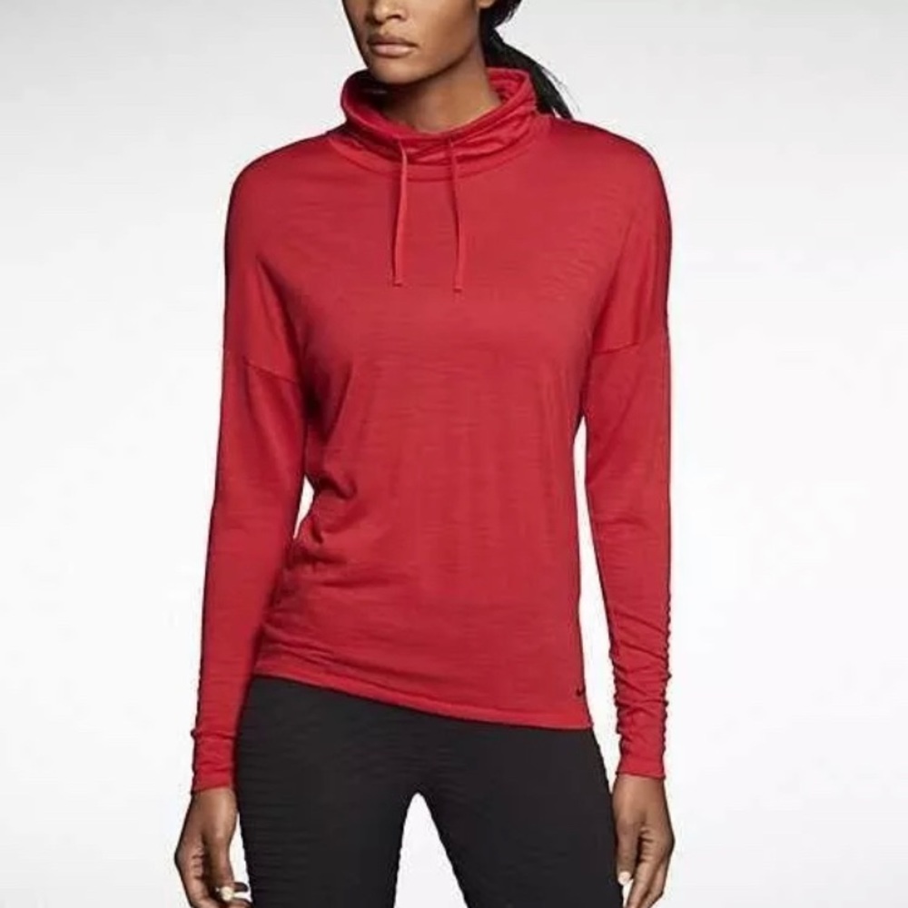 Nike Red Wool Infinity Cover-up Long Sleeve Cowl Neck Top Training Shirt